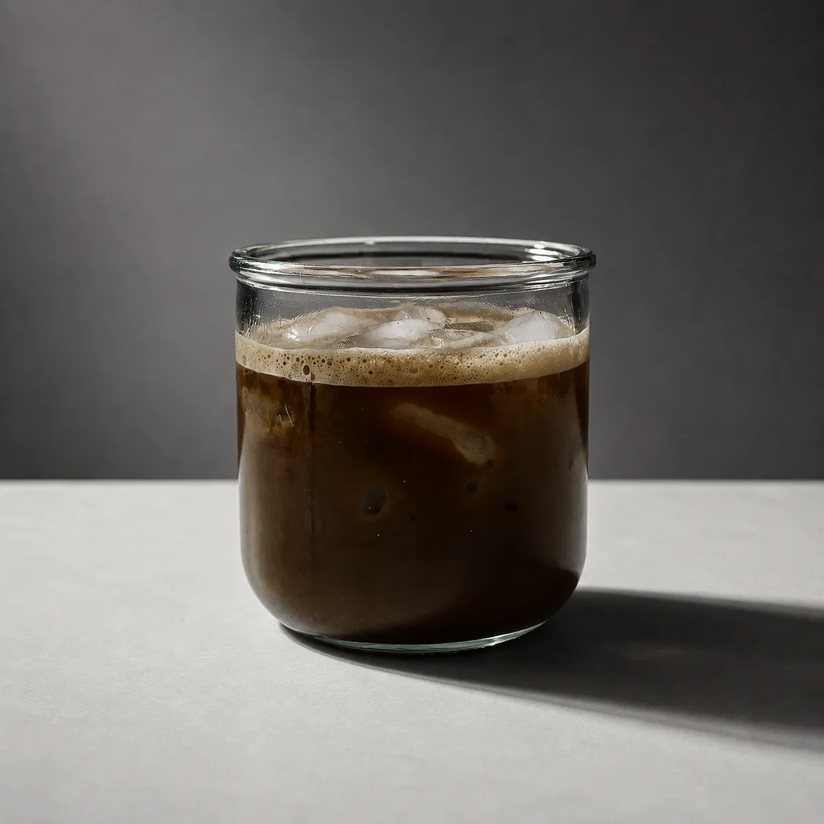 Iced salted hojicha chocolate in a glass