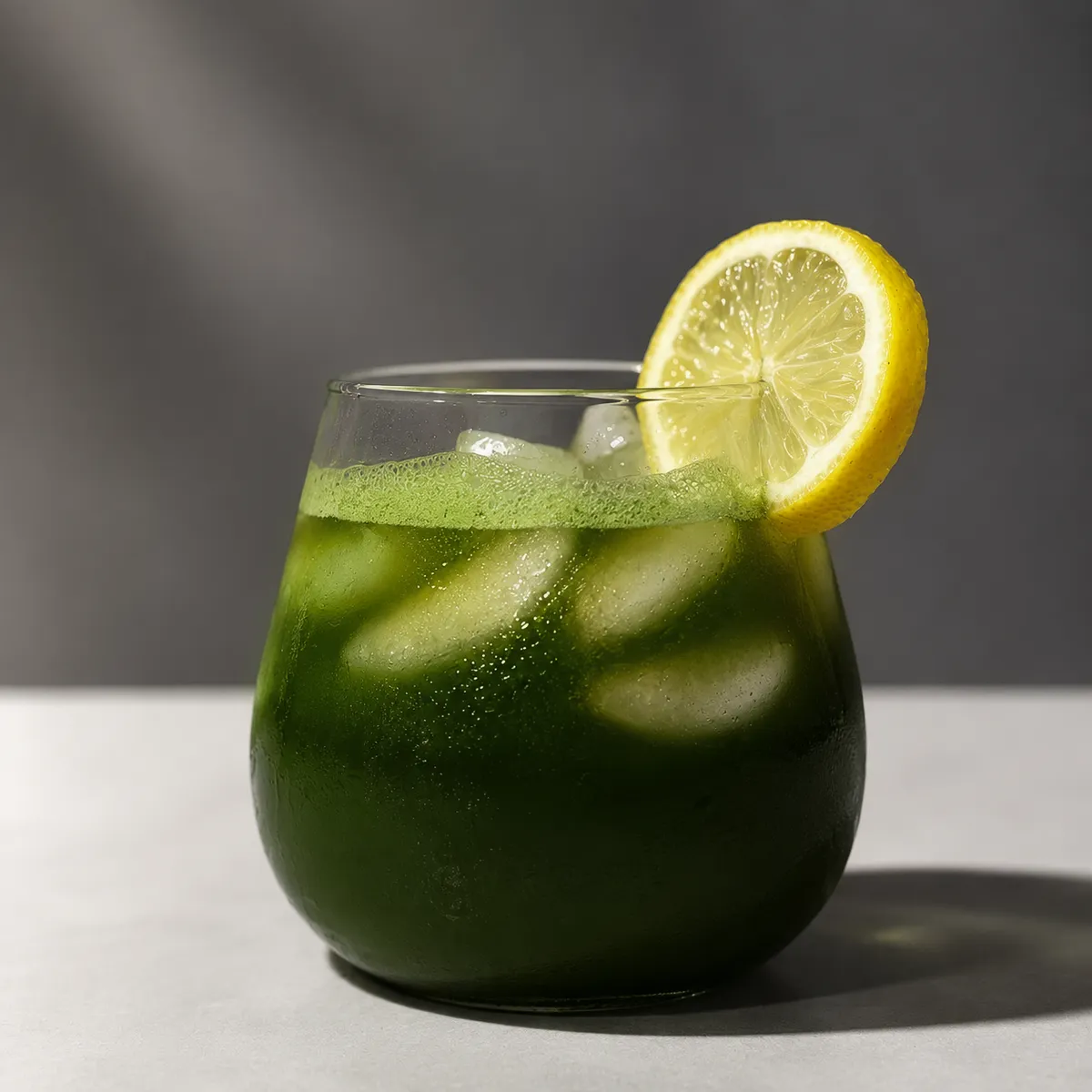 Yuzu matcha fizz with a lemon wheel